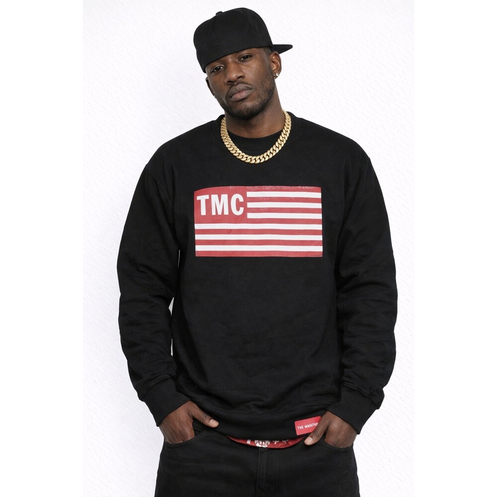 NWT The Marathon Clothing Flag Block Logo Crew Sweatshirt Black Men’s 5XL New B7